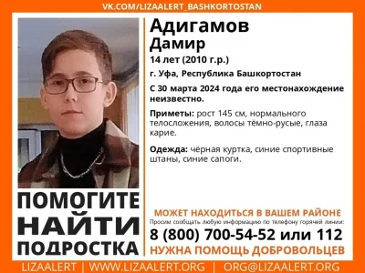 В Уфе продолжают поиски пропавшего Дамира Адигамова